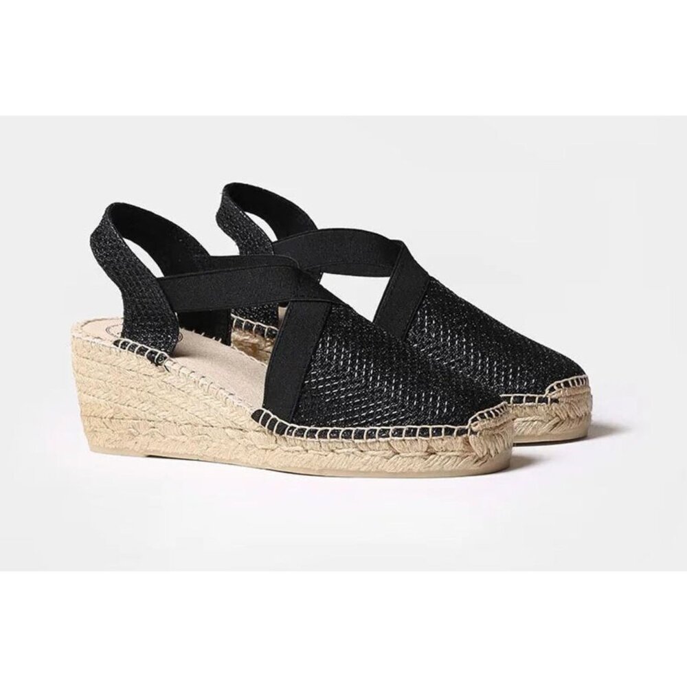 Black Woven Espadrille Wedge Slingback - Women